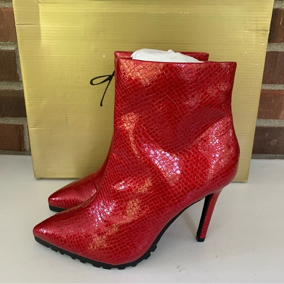 Thalia Sodi Womens Rhodes Red heeled patent ankle Booties Shoes US 7 M - Picture 4 of 9